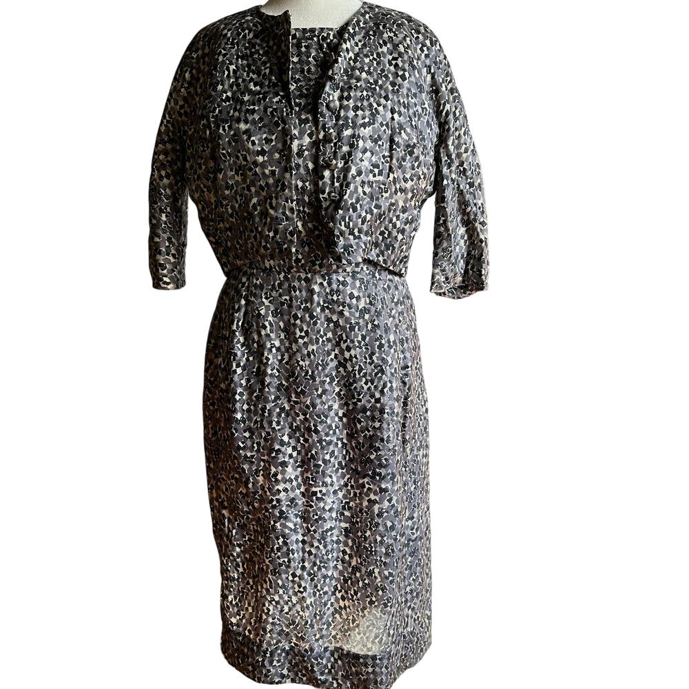 1950s Vintage | Leslie Fay Silk cocktail Set Sheath Dress & Jacket | Size 6